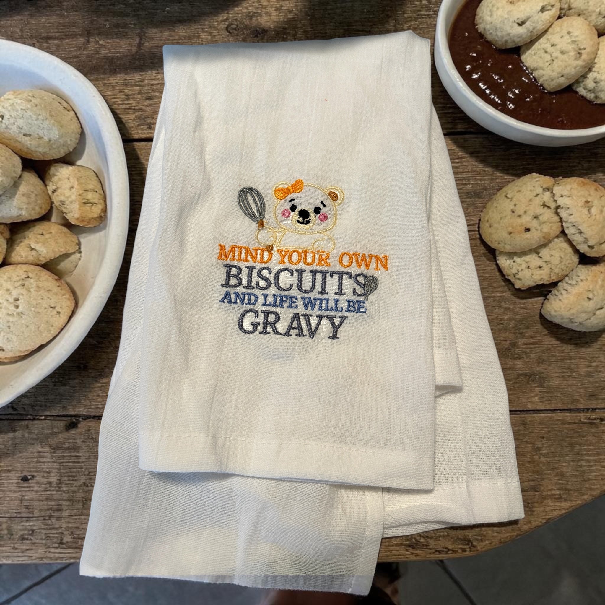Flour Sack Kitchen Towel Biscuits And Gravy Farmhouse Decor - Nonna J's