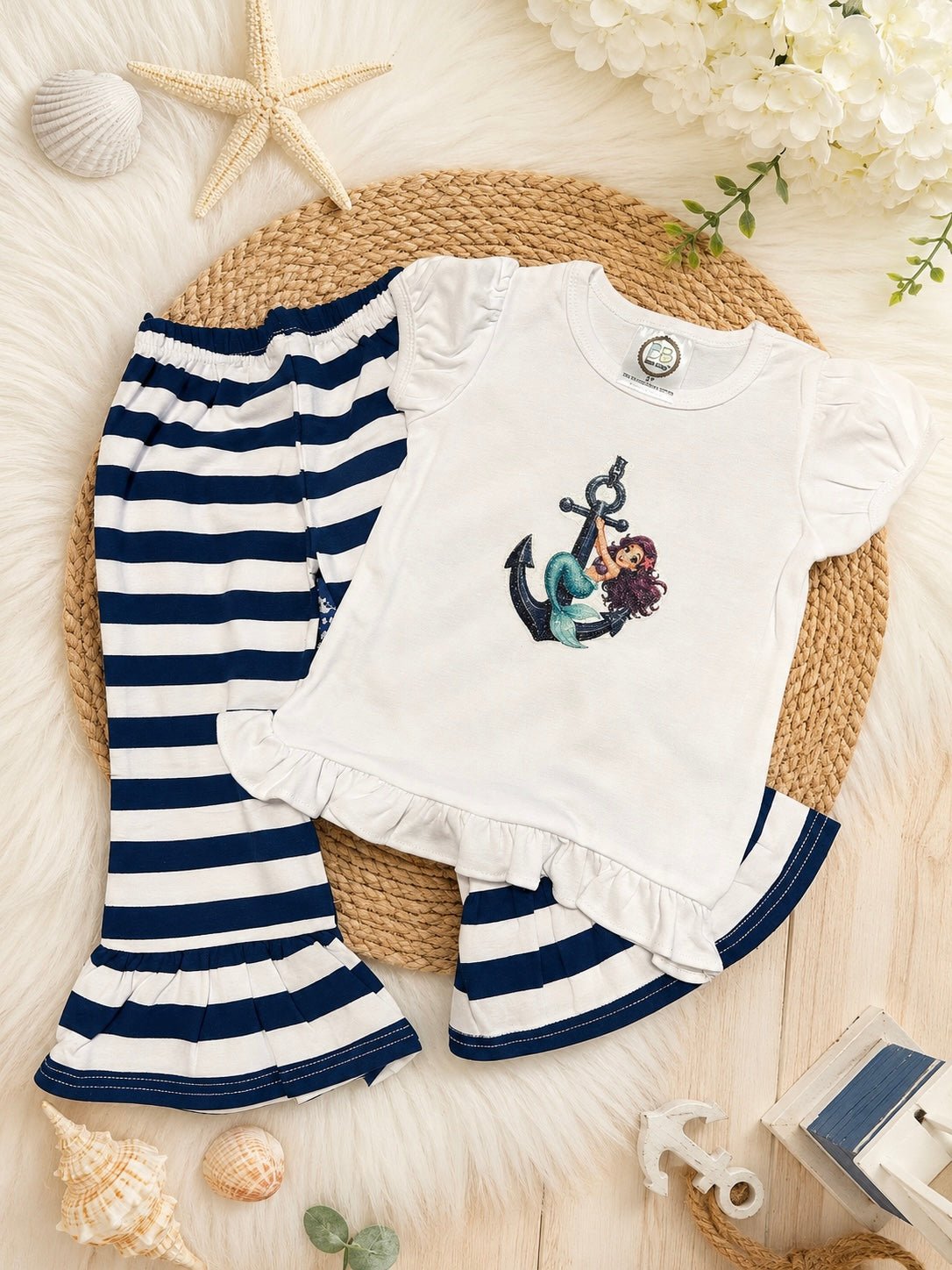 Glitter Mermaid Outfit Navy Striped Pants For Girls - Nonna J's