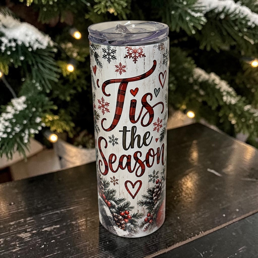 Holiday Skinny Tumbler 20 Oz Insulated Travel Coffee Cup Winter Themed - Nonna J's
