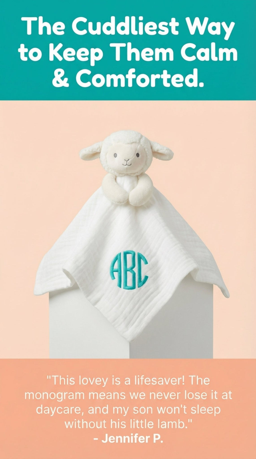 Lamb Lovey With Monogram Baby Security Blanket - Nonna J's
