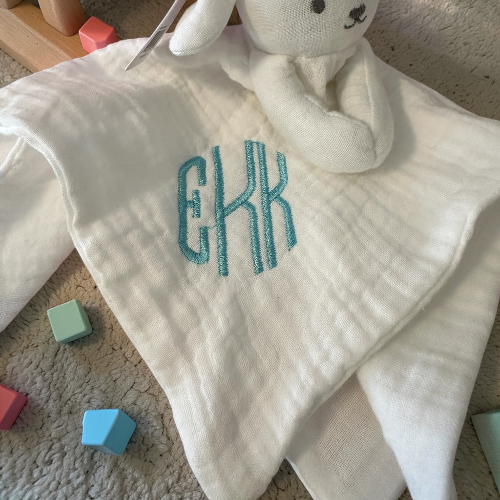 Lamb Lovey With Monogram Baby Security Blanket - Nonna J's