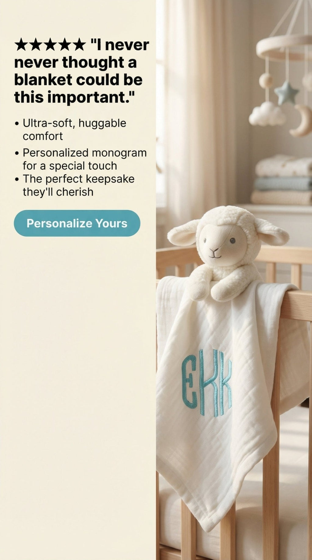 Lamb Lovey With Monogram Baby Security Blanket - Nonna J's