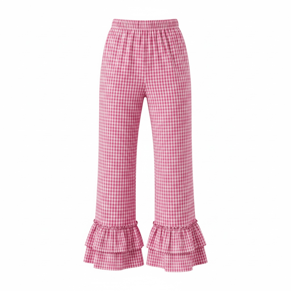 Life is Sweet Gingham Girls Outfit with Ruffled Sleeves and pants - Embroidered Apple Pie with Life is Sweet - Nonna J's