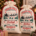Personalized North Pole Santa sacks with embroidered names